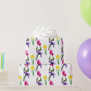 Papel De Presente Flores da Estação da Primavera Tulipa Íris Narciso