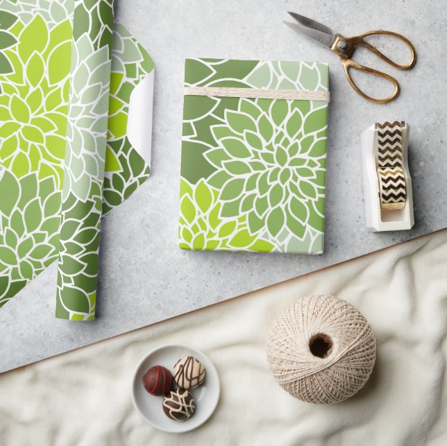 Papel De Presente Flores Dahlia, Padrão De Flores, Dahlia Verde (Artesanato)