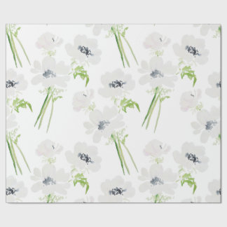 Papel De Presente Flores de anêmona branco de aquarela