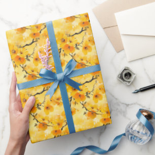 Papel De Presente Flores de Aquarela Amarela