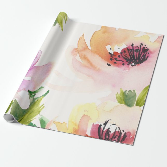 Papel De Presente Flores de Aquarela Elegantes (Desenrolado)
