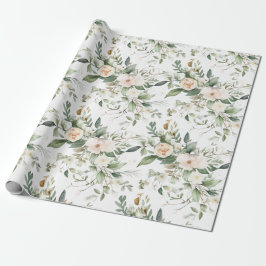 Papel De Presente Flores de aquarela elegantes e verde