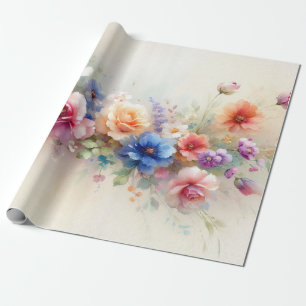 Papel De Presente Flores de Aquarela Modelo Elegante Moderno Present