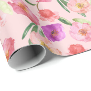 Papel De Presente Flores De Aquarela Rosa-Blush Girly