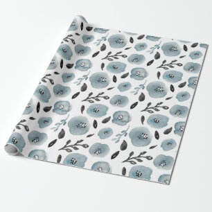 Papel De Presente Flores de Aquarelas da Cinza de Trendy