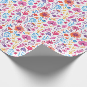 Papel De Presente Flores de Arte Abstrato em Rosa Azul Laranja Verme