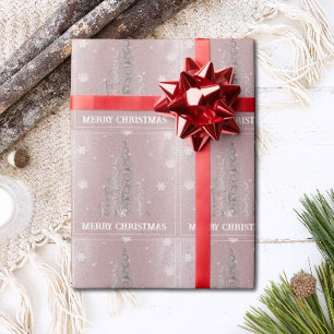 Papel De Presente Flores de Árvore de Natal e Flocos de Neve Rosa