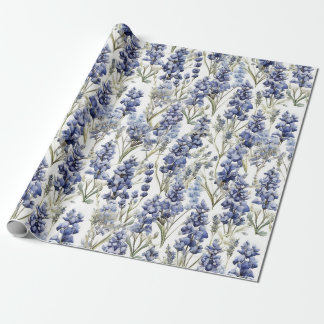 Papel De Presente Flores de Bluebonnets Blue Watercolor Flores