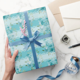 Papel De Presente Flores de Campo Azul Empoeirado Elegante em Aquare