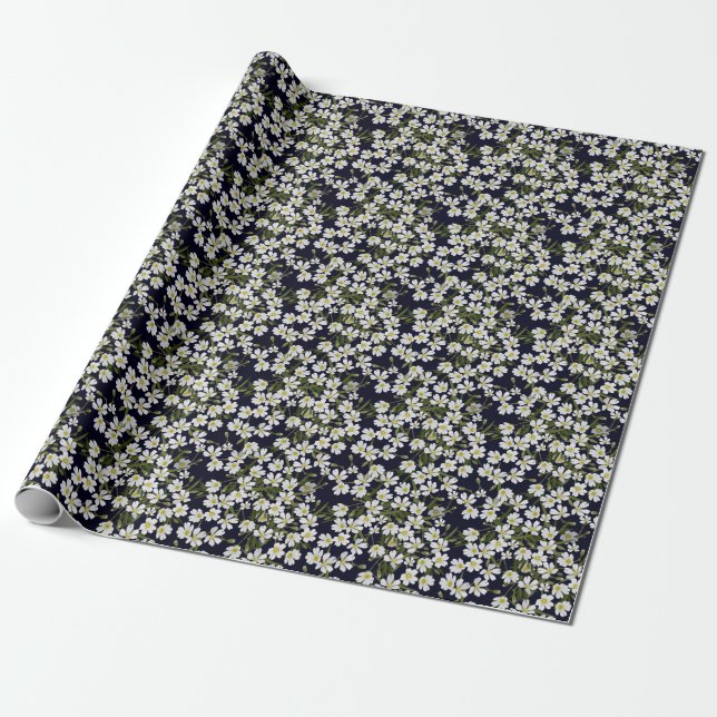 Papel De Presente Flores de campo branco: padrão de colheita. (Desenrolado)