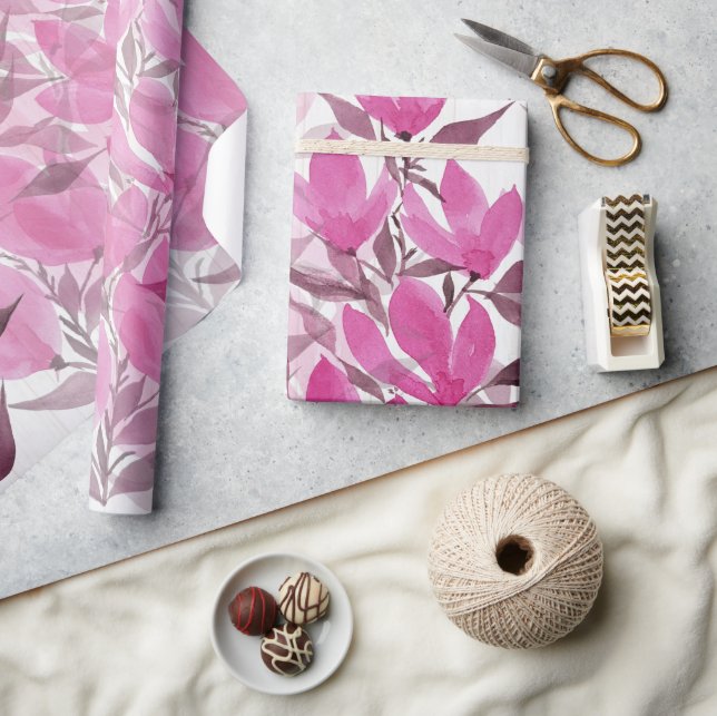 Papel De Presente Flores de Campo Rústicas e Rosa Aquarela (Artesanato)