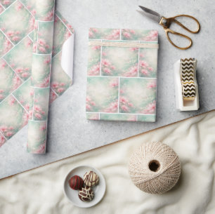 Papel De Presente Flores de Casamento Sonhadas em Verde Menta 