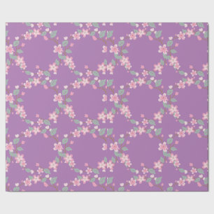 Papel De Presente Flores de cerejeira rosa em fundo roxo.