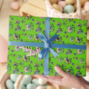 Papel De Presente Flores De Columbina De Vidro De Arte Verde Nouveau