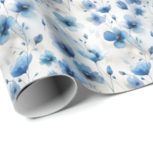 Papel De Presente Flores de cor branca prateada, azuladas, Elegante