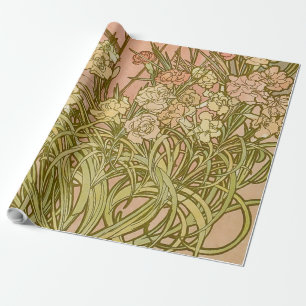 Papel De Presente Flores de cravo Mucha Art Nouveau
