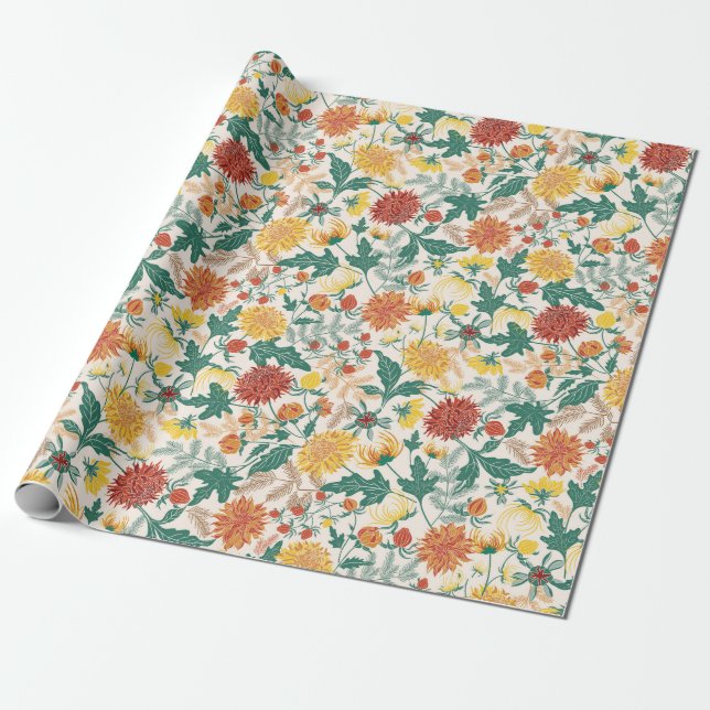 Papel De Presente Flores de Dahlia de Casamento Pastel Laranja Amare (Desenrolado)