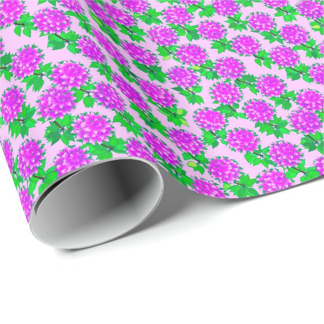 Papel De Presente Flores de dália em violeta e orquídea (Ponta do rolo)
