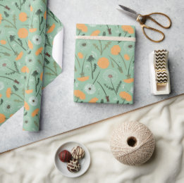 Papel De Presente Flores de Dente-de-Leão Padrão Floral Laranja