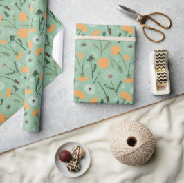 Papel De Presente Flores de Dente-de-Leão Padrão Floral Laranja