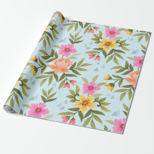 Papel De Presente Flores de Desenhar Coloridas
