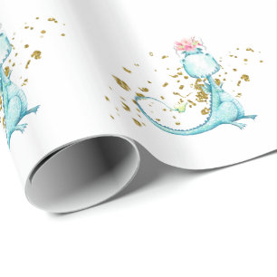 Papel De Presente *~* Flores De Dinossauros Azuis E Bonitos