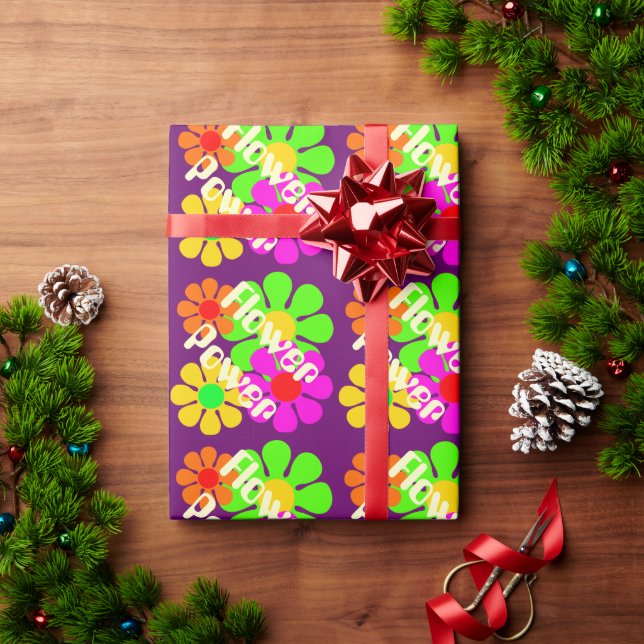 Papel De Presente Flores de energia da ventoinha do Groovy (Presente de Natal)