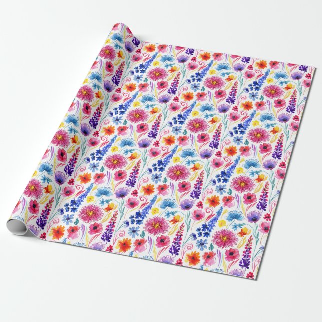 Papel De Presente Flores de Estilo de Aquarela Abstrata Brilhante (Desenrolado)