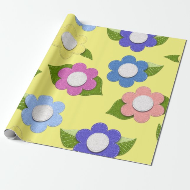 Papel De Presente Flores de Estilo de Feltro Whimsical Bonito (Desenrolado)