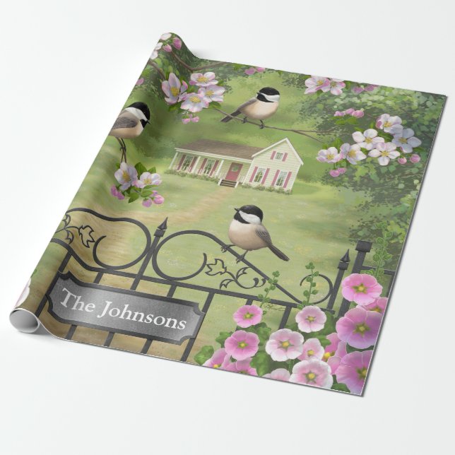 Papel De Presente Flores de Frango Vítimas Farmhouse Vitoriana (Desenrolado)