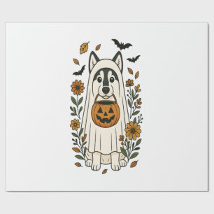 Papel De Presente Flores de Halloween Siberian Husky