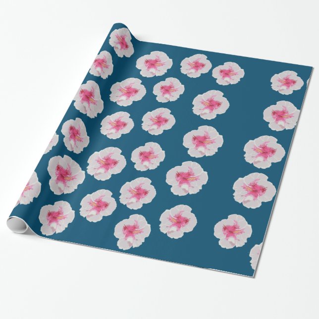 Papel De Presente Flores de Hibisco Branco Personalizadas (Desenrolado)