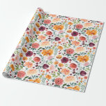 Papel De Presente Flores de Jardim Cor-de-Laranja Laranja-Rosa-Cinze<br><div class="desc">Papel de enrolamento das flores laranja-cor-de-laranja-rosada da impermeabilização</div>