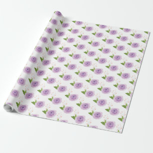 Papel De Presente Flores de Jardim de Aguarela Roxo Bonito