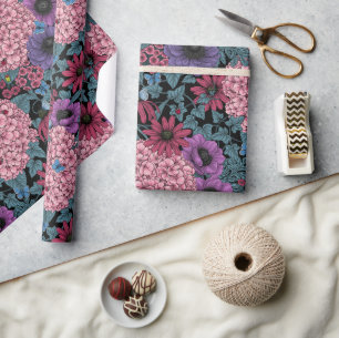 Papel De Presente Flores de jardim de negros