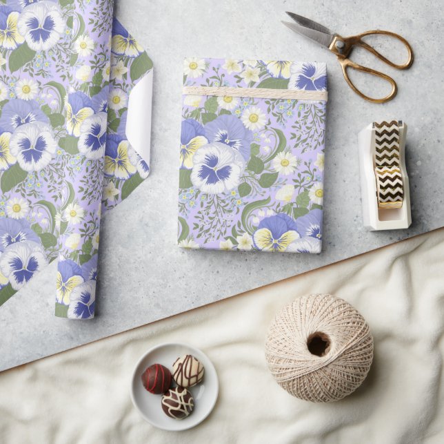 Papel De Presente Flores de Jardim de Primavera sobre lavanda (Artesanato)