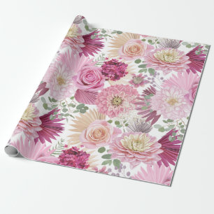 Papel De Presente Flores de Jardim Rosa Mistas