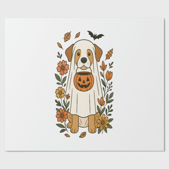 Papel De Presente Flores de Labrador Retriever de Halloween (Aberto)