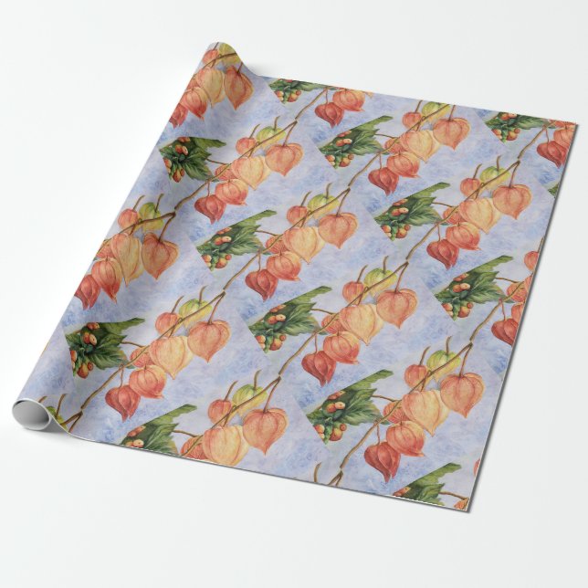 Papel De Presente Flores de Lanterna Laranja (Desenrolado)