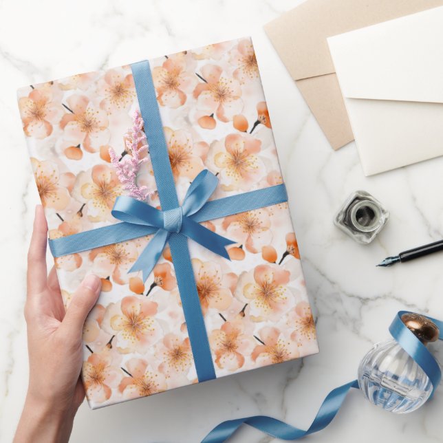 Papel De Presente Flores de Laranja Rosa Belas para Chá de Noiva (Presentear)