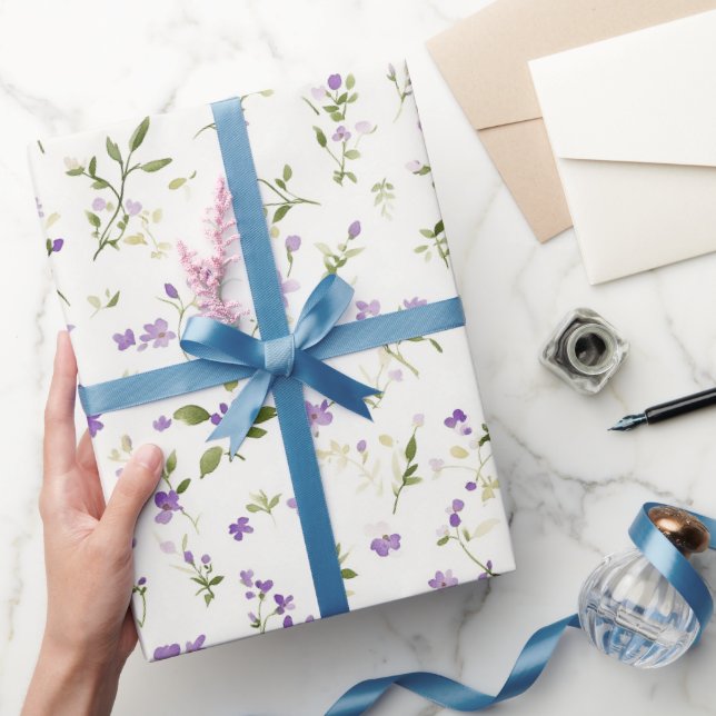 Papel De Presente Flores de Lavanda Bonitas de Aniversário (Presentear)