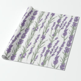 Papel De Presente Flores de Lavanda em Aquarela