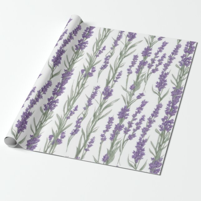 Papel De Presente Flores de Lavanda em Aquarela (Desenrolado)