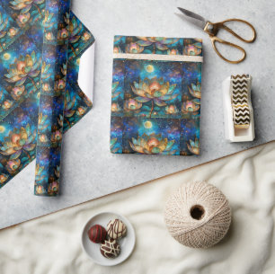 Papel De Presente Flores de Lótus de Vidro Colorido ao Luar