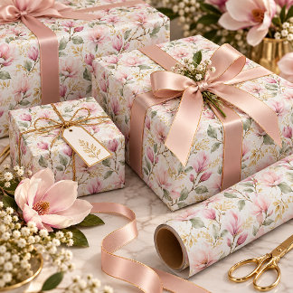 Papel De Presente Flores de Magnólia Rosa |