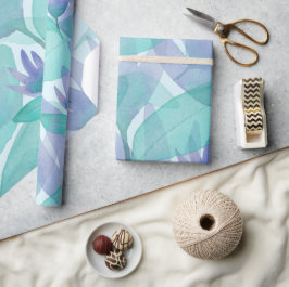 Papel De Presente Flores de Maravilha de Aquarela Azul Caribenha