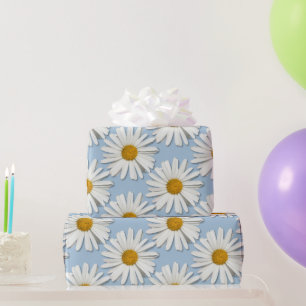 Papel De Presente Flores de Margarida Real Elegantes - Moda Azul Cas