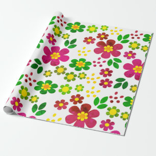 Papel De Presente Flores De Mola E Padrões De Folhas