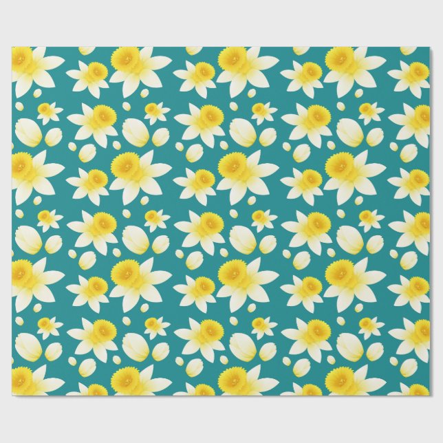 Papel De Presente Flores de Narciso Amarelo Aguarela Primavera   (Aberto)