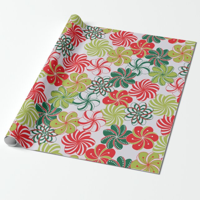 Papel De Presente Flores de Natal Brilhantes/Doces no Platinum (Desenrolado)